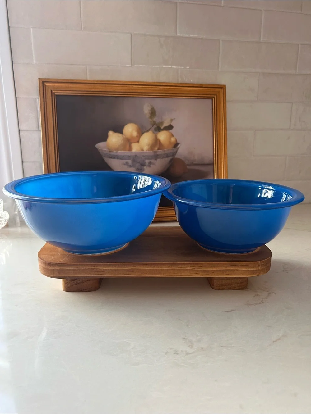 Vintage PYREX Blue Clear Bottom Mixing Bowls 322 323 Set of 2